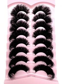 New 8 Pairs/Pack Natural Extension Thick Fluffy Volume False Eyelashes Dramatic Messy Mink Lashes Wispy Long Reusable Eyelashes 8D Volume Lasting Wispy False Eyelash Strips Foxy Eye Lifting Look Extension Full Eyelash Strip To Lengthen And Volumize The Outer Corner Of Your Eye Beauty Makeup Gift For Women & Girl - 黑色 - 查看 8