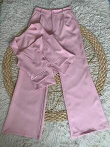 Formal Set Pantaloons Pants High Waist Pockets Tailoring Vest Buttons Simple Elegant Casual Pocket Zipper - Màu Hồng baby - Xem 1