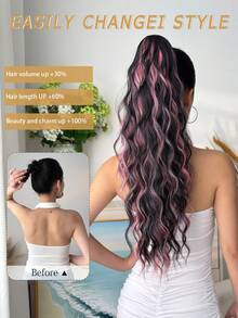 Claw Ponytail Extension Ombre Silver Pink 24 Inch Long Water Wave Hair Heat-Resistant Fiber Synthetic Ponytail Suitable For Daily Use By Women And Girls At Parties - Baby Pink - View 4