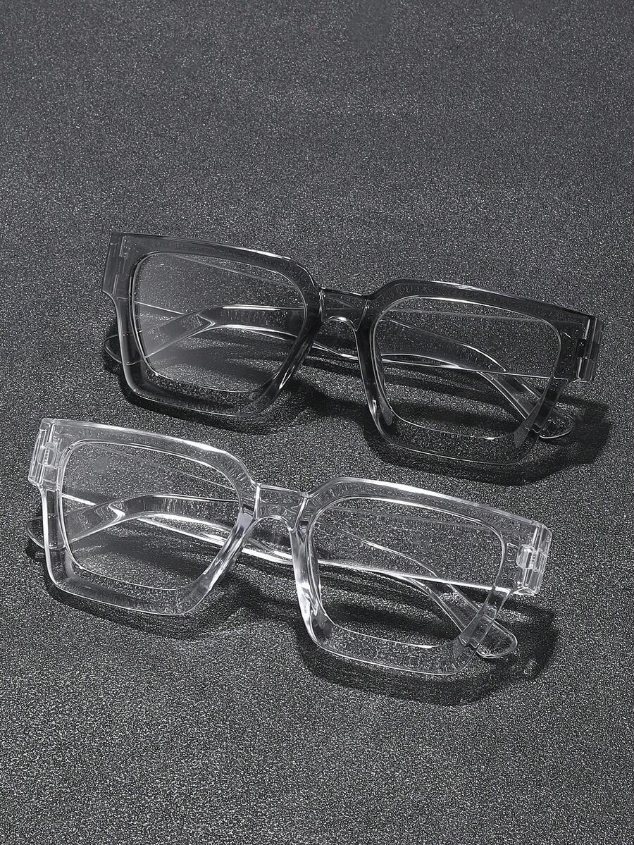 2pcs Dual-Color Plastic Geometric Full-Rim Modern Minimalist Style Transparent Eyeglasses For Men, Suitable For Back To School, Office, Weekend, Dating And Other Occasions, Fashion Accessory