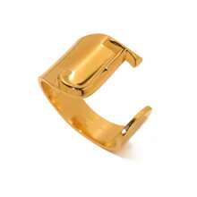 1pc Women's Fashion Retro 26 Alphabet Stainless Steel Open Ring - Yellow Gold - View 12