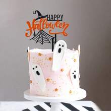 1pc/3pcs Happy Halloween Cake Topper Acrylic Spider Bat Pumpkin Ghost For Halloween Party Dessert Cake Baking Decor