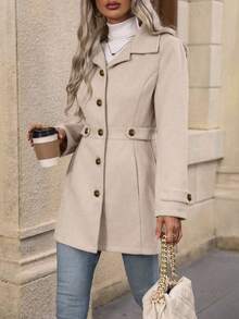 Autumn/Winter Fashion New Overcoat, Lapel Button Elegant Slim Fit Woolen Coat For Women