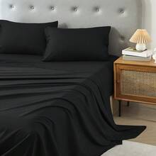 3/4 Piece Home Bed Sheet Set, Soft, Comfortable And Breathable Bedding Set, Hotel Luxury Home Summer Bedding Sheets Twin, 1 Or 2 Pillowcases, 1 Flat Sheet And 1 Fitted Sheet,Room Decor, Ideal Gift. - 黑色 - 查看 6