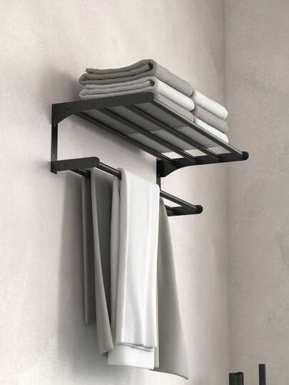 1pc Bathroom Towel Rack - Modern Double-Layer Design, Wall-Mounted, No Drilling Required, Shower Caddy, Bathroom Storage For Towels, Bathrobes, Shower Accessories, Ideal For Bathroom Storage, Space-Saving Structure, Suitable For Home And Hotel Use Bathroom Accessories Bathroom Tools