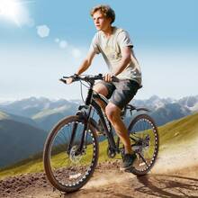 24 26 Inch Mountain Bike For Boys And Girls, 7-Speed MTB Bicycle With Dual Full Suspension, High-Carbon Steel Frame, Double Disc Brake, Softail Mountain Bike For Teenager And Youth Outdoor Adventure - 黑色 - 查看 1