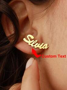 1 Pair Custom Gold Name Earrings For Women 18K Gold Plated Stainless Steel Custom Name Earrings With Pawprint Aesthetic Wedding Christmas Jewelry Gift - Multicolor - View 6