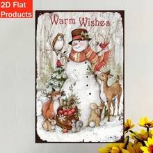 1pc Vintage Christmas Snowman Wall Art Wooden Sign With Winter Forest Scene, Wildlife And "Warm Wishes" Text - Indoor/Outdoor Home, Party Or Gift Decor, Outdoor Christmas Decoration, Holiday Home Decor