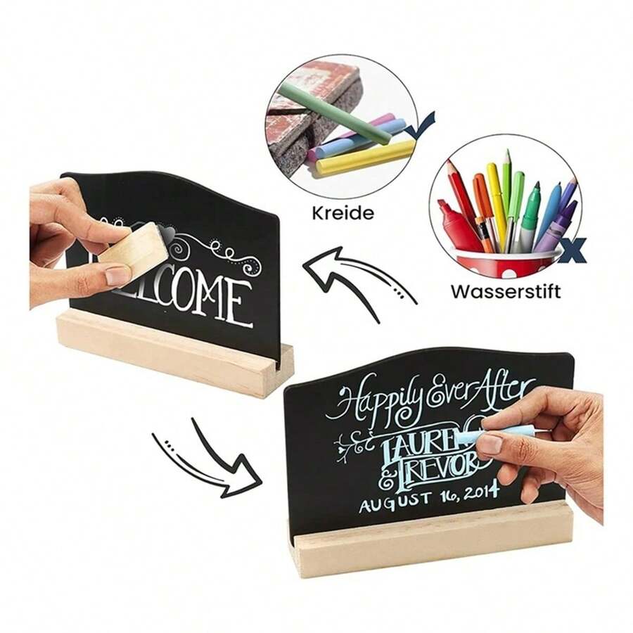 12pcs Wooden Double-Sided Small Chalkboards With Stands, Mini Blackboard Set For Marking, Tabletop Cards, Message Boards, Price Tags, Suitable For Parties, Weddings And Other Celebrations