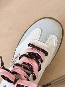 1 双女童/青少年 PU 皮革防滑鞋底时尚运动鞋，低帮休闲鞋，适合春秋季节穿着 - 粉色 - 查看 4