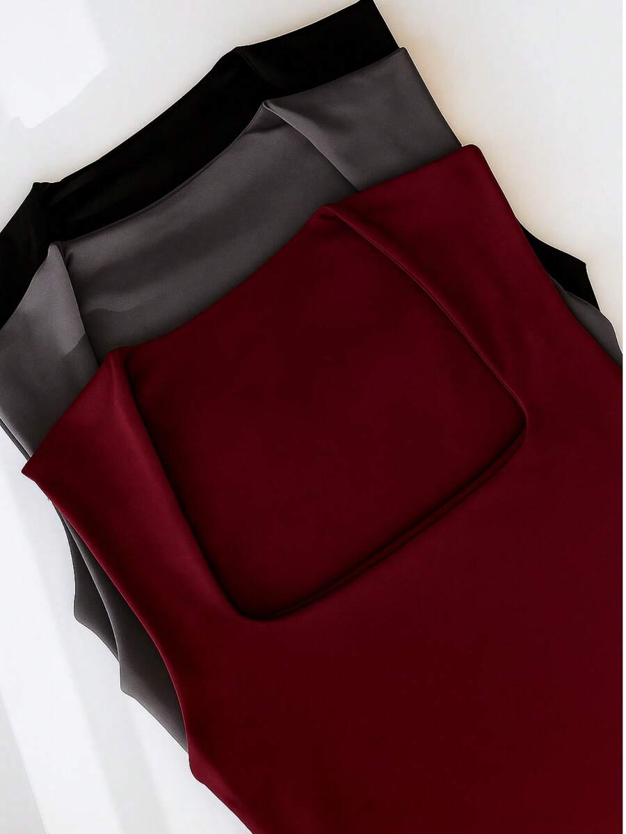 Kit 3 Women's Bodysuits Bory Thick Strap Versatile Bory Plus Size One Size Closed Back Chic Basic Work Day Night Party Barbecue Birthday Office Church Shopping - 壓/碳/伏 - 查看 1