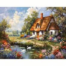 1 件成人数字油画套装手绘乡村风景现代墙面艺术帆布画 DIY 礼物艺术 40x50 厘米/16x20 英寸无画框 - 彩色 - 查看 2