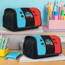 1 Pc Game Machine Theme Pencil Bag, Large Capacity Double-Layer Flip Pencil Bag, Double-Layer Zipper Design, Polyester Material, Suitable For Students' School Use, Desktop Stationery Storage,Case - Multicolor - View 8
