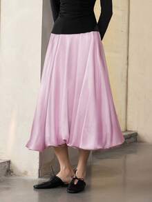 Women's Elegant Commuter Minimalist Solid Color Skirt Pink Spring - Pink - View 4