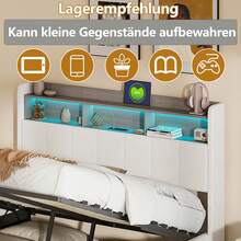 Doppelbett Polsterbett, Doppelbett mit Stauraum und Lattenrost, Bett mit Stauraum, Bettgestell, Hydraulischem Stauraum, hohem Kopfteil, Ladestation, modern, Samt