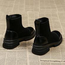 时尚秋冬新款针织拼接踝靴，时尚踝靴，修身靴，优雅 - 黑色 - 查看 5