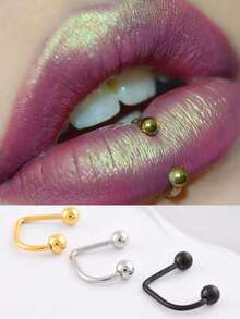 1-3件美杜莎唇环，男女通用，不锈钢材质，低致敏性；18K镀金U形球耳骨耳环，适合少女，朋克风穿刺饰品套装