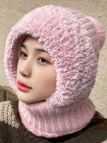 1pc Solid Color Casual Polyester Fluffy Splice Warm Knitted Neck Gaiter Scarf For Autumn/Winter Autumn Decor