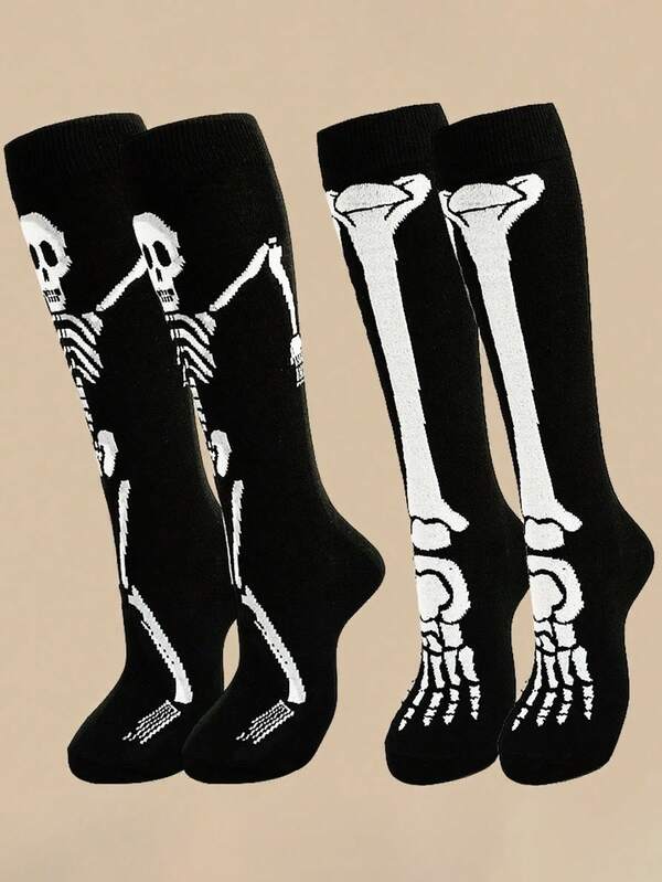 1 Paar/2 Paar Herren Halloween Skelett Klauen Cartoon Muster Crew Socken, Lässig Lustige Party Bequeme Lange Socken
