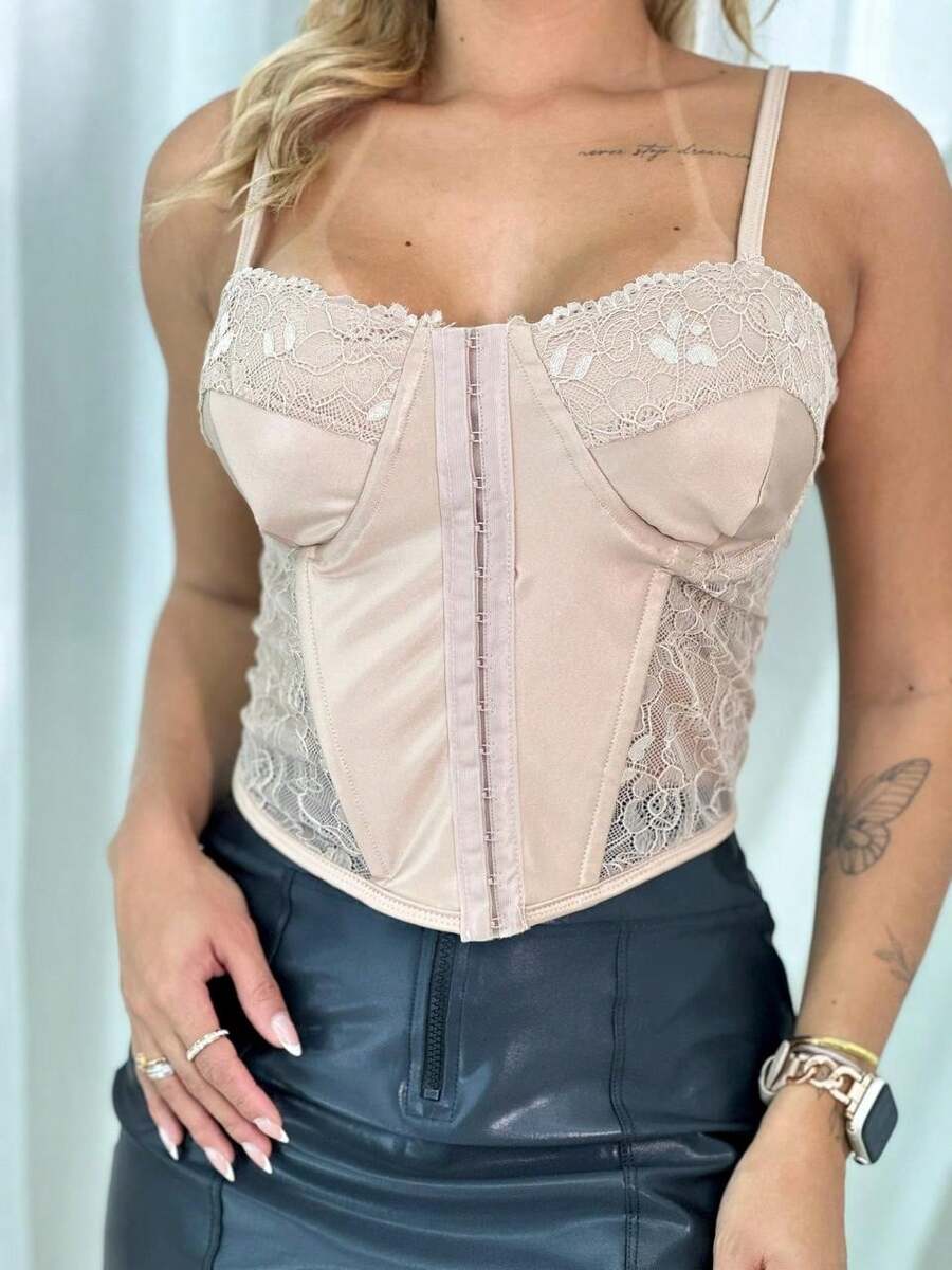 Sexy Transparent Lace Strappy Corset For Women, New Arrival In 2024 - 米色 - 查看 1