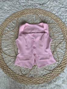 Formal Set Pantaloons Pants High Waist Pockets Tailoring Vest Buttons Simple Elegant Casual Pocket Zipper - Màu Hồng baby - Xem 4