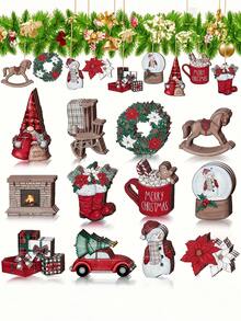 12 Stücke, Weihnachtliche Holzdekorationen, Weihnachtsbaum, Schneemann, Zwerg, ein safranfarbener Lastwagen, Kranz, Cut Out Holzschilder als Winterweihnachtsdekoration, Weihnachtsbaum Geschenke für Zuhause, Party, Thanksgiving, Halloween Dekorationsmaterial