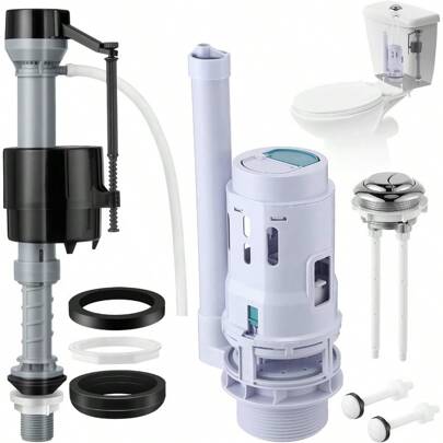 1 Pack 3 Inch Universal Toilet Tank Replacement Kit Include Dual Flush Valve With Push Button Toilet Fill Valve Bowl Gasket And Plastic Bolts Tank Parts Replacement For 2Piece