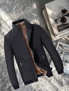 男士 2025 秋冬 夏尔巴 内衬 夹克，保暖 内衬 保暖 运动夹克 - 黑色 - 查看 2