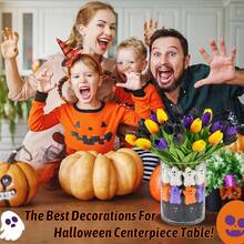 39PCS Halloween Vase Filler Decorations Kit, 15PCS Tulips Artificial Flowers With 24PCS Ghost Vase Filler Set, Ghost Decorations Halloween Vase Fillers Table Centerpieces Party Decoration - 15 Multicolor Tulips With 24 Ghost - View 3