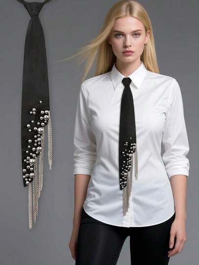 1pc New Luxury Pre-Tied Necktie, Women's Lightweight Luxury Necktie, Uniform Shirt Accessory, Niche Photography, School Style For Dress For Christmas Decor