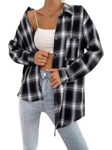 Womens Fashion Flannel Buffalo Plaid Shirt Button Down Long Sleeve Casual Loose Collared Shirts Blouse Top