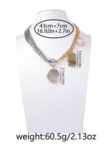 1pc Exaggerated Geometric Coin Badge Pendant Multi-Layer Necklace, Luxurious Retro Design Fashion Accessory - Badge Layered Necklace - View 11