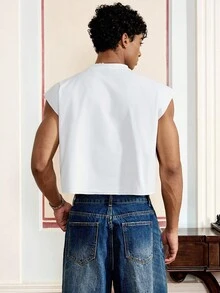 男士街头风格宽松方形背心，适合夏季，街头风版 - 白色 - 查看 2