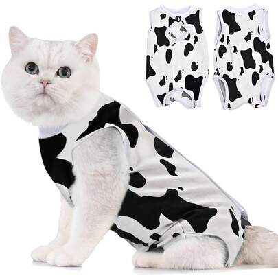 Avont Cat Recovery Suit - Kitten  For Cats After Surgery, Cone Of Shame Alternative Surgical Spay Suit For Female Cat, Post-Surgery Or Skin Diseases Protection -Cow(L)