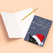 Christmas Greeting Card With Envelope - 1pc - "Have A Purrfect Christmas" Black Cat With Santa Hat Holiday Card For Anyone