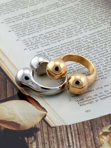 1 pièce Bague à boules lisses plaquée or 18 carats en acier inoxydable, convient pour les fêtes et le port quotidien des femmes, style de conception de perles classique européen et américain, bijou en or simple et élégant, bijou pour le doigt de mariage, filles, femmes, mères, proches, amis, beau mariage, anniversaire, fête des mères, cadeau de la Saint-Valentin pour la petite amie - Doré - Voir 4