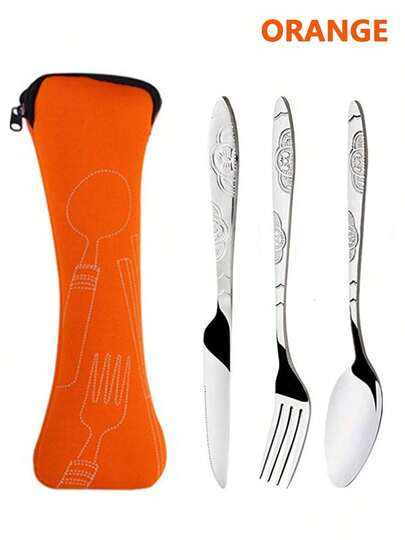 4-Piece Stainless Steel Cutlery Set, Including Knife, Fork, Spoon, And Storage Bag, Portable Outdoor Cutlery Set Suitable For Kitchen, Party, Gathering, Travel, Perfect For Picnics, Travel, Camping, Kitchen Accessories, Christmas Gifts, Back To School Season