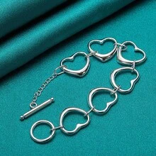 Vòng tay chuỗi trái tim mạ bạc 925 dành cho nữ trang sức thời trang dự tiệc cưới - Bạc - Xem 2