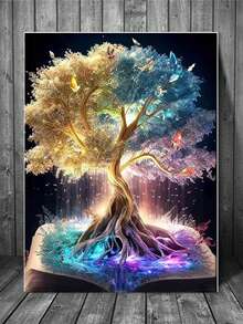 5D彩色生命之树魔法书蝴蝶钻石画DIY全圆钻马赛克刺绣水晶画艺术套装 - 彩色 - 查看 1