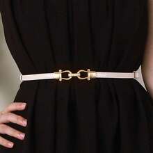 1pc PU Leather Skinny Adjustable Waist Belt With Metal Buckle, Suitable For Dresses, Autumn & Halloween
