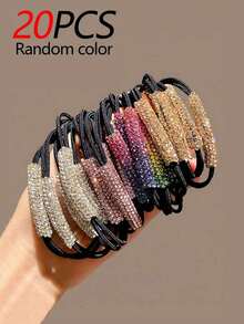 20/10/3件装奢华水钻发圈，新款弹力发圈，适用于马尾辫，简约百搭，不伤发，马尾发圈，发圈，橡皮筋，发绳，发饰，健身运动服饰头部配饰 - 彩色 - 查看 10