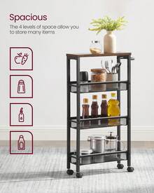VASAGLE Slim Rolling Cart, 4-Tier Narrow Storage Cart With Handle, 5.1 Inches Deep, Metal Frame, For Kitchen, Dining Room, Living Room, Home Office - 鄉村棕色+經典黑 - 查看 3