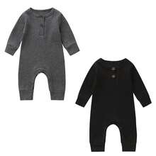 Newborn Baby Boy Girl Knitted Rib Romper Infant One Piece Jumpsuit Cotton Solid Long Sleeve  Bodysuit Basic Coming Home Outfits - Gray+Black - View 1