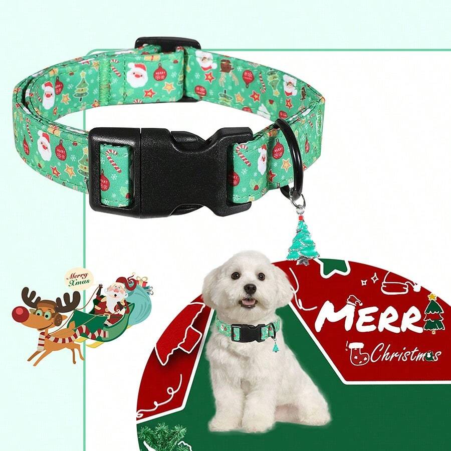 Verstellbares Weihnachtshalsband für Hunde mit Schneemann, Weihnachtsmann, Weihnachtslutscher, festliches Partykleid für kleine, mittlere und große Hunde