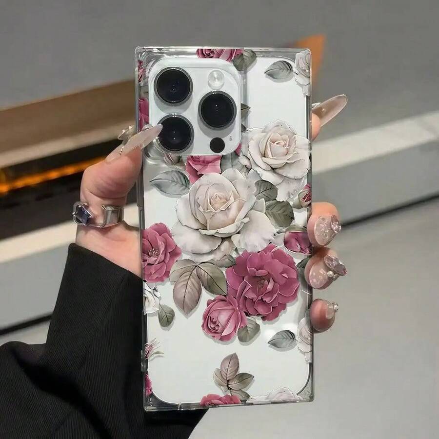 Funda grande para móvil con diseño rosa y blanco, con forma de cubo y un orificio grande. Compatible con los modelos 12 Pro, 13, 14, 15 y 16 Plus. Acabado brillante, resistente a caídas. Ideal para fiestas o cumpleaños. - transparente - Ver 1