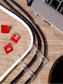 50/30 件户外线夹，耐用强力粘合线夹，带胶带，灯夹，装饰夹，自粘挂钩，仙女灯电线固定器（小号，透明），汽车、办公室和家庭用线整理器电线固定器 - 白色 - 查看 3