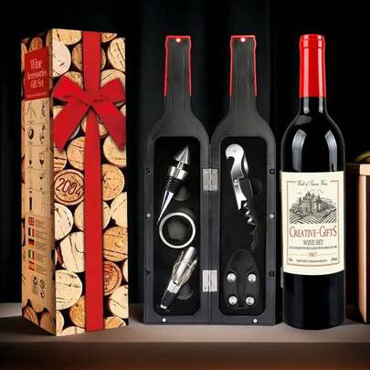 Wine Enthusiast Bottle Opener Gift Box Set - Creative Christmas Gift - Wine Set With Wine Bottle Opener And Tools - Large Wine Bottle Opener Kit - Wine Cork Opener - Christmas Gift - Birthday Gift