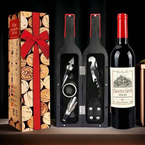 Set regalo con apribottiglie per appassionati di vino - Regalo di Natale creativo - Set vino con apribottiglie e accessori - Kit grande apribottiglie per vino - Cavatappi - Regalo di Natale - Regalo di compleanno