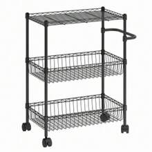 Studyset 3 Tier Heavy Duty Rolling Cart,Rolling Storage Cart With Wheels, Metal Kitchen Cart With Baskets Handles,Wire Shelving Rolling Snack Storage Cart Utility Trolley For Kitchen, Dining Room, Home Office - Black - View 1