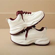 Women's New Thick Sole Sneakers, Lightweight Casual Shoes, Small White Shoes, Tennis Shoes, Versatile Running Shoes, Cute & Fashionable Lightweight Chunky Sneakers - Red - View 2